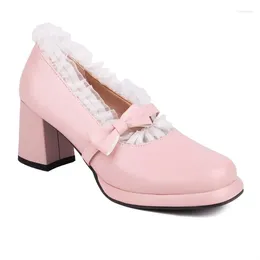 Dress Shoes Large Size Oversize Big Square Toes Thick Heel Pumps Women The Lolita Style Fashion Trend Lace Light Weight