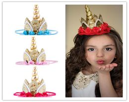 Unicorn Horn Hairband Kids crown Headband for Party DIY Hair Accessories Flower Elastic Head band For kids Cosplay Decorative7203143