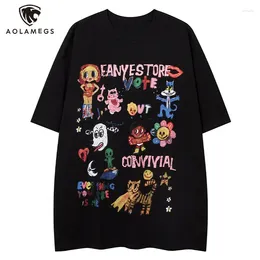 Men's T Shirts Aolamegs Men Short Sleeve Fun Cartoon Graphic Shirt Harajuk Casual Streetwear Y2k Hip Hop Loose Cotton Tees Top