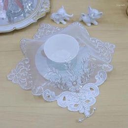 Table Cloth Decoration And Accessories White Flower Beads Embroidery Cover Wedding Kitchen Christmas Tea Dining Tablecloth