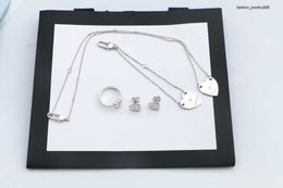 Europe America Fashion Jewelry Sets Men Lady Womens 925 Sterling Silver Engraved G Letter Heart Pendant Necklace Bracelet Earrings Ring