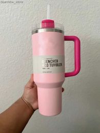 water bottle Cosmo Pink Tumbr Quenching Agent H2.0 Replica With 40oz Stainss Steel Cup Hand Lid and Straw Second Generation Car Cup Water Bott 0109