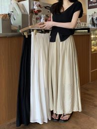 Women's Pants 3Colors Korean Women 2024 Summer Casual High Elastic Waist Linen Female Wide Leg Long Trousers Womens (JZA367