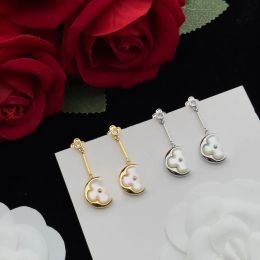 Vintage Shell Crystal Clover Dangle Earring Drop Earrings Ear Stud Elegant Women Gold Silver Plated Stainless Steel Luxury Designer Charm Earrings Wedding Jewelry