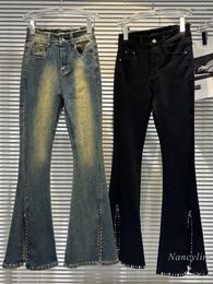 Women's Jeans 2024 Autumn Rivet Slit Slim-Fitting Slimming Flare Trousers Skinny For Women Retro Street Long Denim Pants