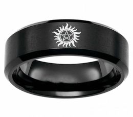 8mm Supernatural Logo Stainless Steel Black Ring Men039s Band Jewellery Size 6137603382