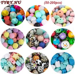 50200pcs Silicone Beads Round Cartoon Baby Teething A Free For Necklace Bracelet Making Teether 240415
