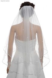 Wedding Hair Jewellery Hot Selling Fashion Style 2T 2 Tier 1/8 Ribbon Edge Centre Beaded Bridal Veil