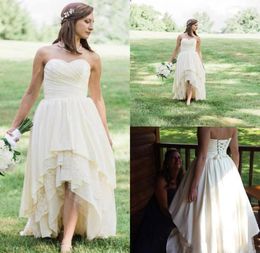 High Low Western Country Wedding Dresses 2020 Sweetheart A Line Tiered Skirt Lace Hilo Bohemian Beach Bridal Gowns Cheap Plus Siz7918045