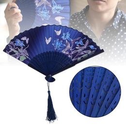 Decorative Figurines Chinese-style Blue High Quality Classical Dance Silk Folding Fan Wooden Handle Home Decoration Ornaments Ball Hand Gift