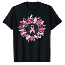 Women's T Shirts Sunflower Pink Breast Cancer Awareness Women Warrior T-Shirt Graphic Tee For