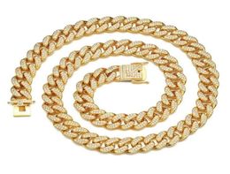 Fashion Ice Out Brass Material CZ Stones 12MM Men039s Cuban Necklace Rock Street Hip Hop Jewellery Gold Chain4354409