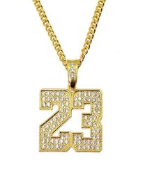 hip hop number 23 diamonds pendant necklaces for men golden silver alloy rhinestone luxury necklace Cuban link chain fashion jewel7482070