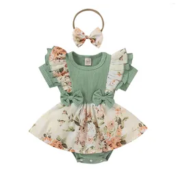 Girl Dresses Baby Girls Jumpsuit Dress Lace Sleeve Design With Headband For Home Party Pography