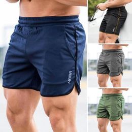 Men's Shorts Breathable Workout Quick-dry Fitness With Elastic Waist Pockets Streetwear Letter Print Side Slit For Active