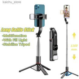 Selfie Monopods Roreta Bluetooth Selfie Stick Tripod Led Fill Light With Remote Shutter For Android IOS Smartphone 1160mm Extended Selfie Stck Y240418