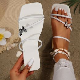 Large Size Crystal Bow Women Slippers Fashion Open Toe Lowheeled Slipper Summer Casual Cosy Slides Female Flip Flops 240412