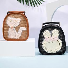 School Bags Grass Beach SeaSide Vacation Niche Design Children's Small Backpack Cartoon HandHeld Woven Bag Crossbody