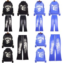 Hellstar Hoodies Designer Hoodie Luxury Fashion Mens Hoodies Sweatshirts Blue Hoodie Washed And Distressed Printed And Womens Casual Hoodie Set