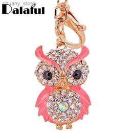 Keychains Lanyards Lovely Chic Enamel Owl Key Chains Rings Holder Amazing Rhinestone Purse Bag Buckle Pendant For Car Keyrings KeyChains K287 Y240417