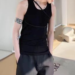 Men's Tank Tops Mens Sexy Strap Design Vest 2024 Genderless Fashion Casual Streetwear Shaping Nightclub Versatile Solid Color Unisex