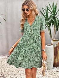 Party Dresses Bohemia Floral Print Mini Dress Women Summer Vintage Casual Beach Short Female Fashion Elegant Loose Button