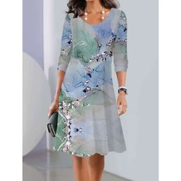 Designer women's clothing 2024 New Spring/Summer New Printed Long sleeved Round Neck Mid length Dress for Women maxi dress long sleeves dresses for womens FJ8A