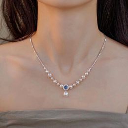 Aquamarine pendant broken silver necklace superior sense s925 sterling silver with natural freshwater pearl clavicle chain female summer