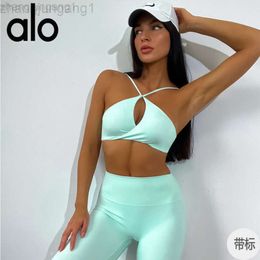 Desginer Aloe Yoga Tanks Sexy Suit Set Womens New Twisted Bra High Waist Pleated Tight Pants