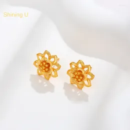 Stud Earrings Shining U Floral Plated 24K Gold Color Simple Fashion Jewelry For Women Gift 2Pairs