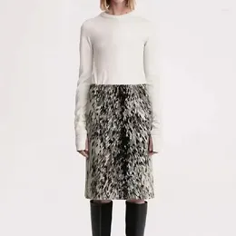 Skirts 2024 Autumn Style Grey Printed Side Slit Temperament Slim Straight Skirt