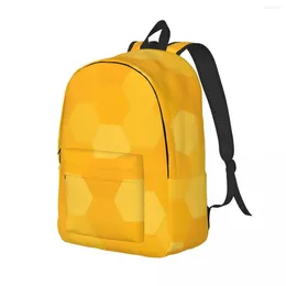 Backpack Yellow Hives Honeycomb Print Travel Backpacks Youth Style High School Bags Custom Lightweight Rucksack