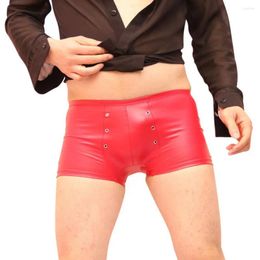 Underpants 2024 Sexy Men Hollow Plus Size U Convex Pouch Boxer Latex Punk Shiny Faux Leather Underwear Boxers Shorts Cool Male Gay Wear