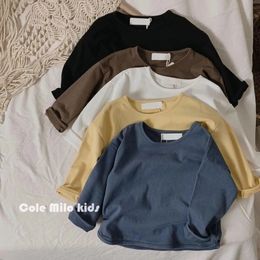 Autumn Winter Boy Girl Children Solid Long Sleeves Bottoming Shirt Kid Loose T-shirt Retro Baby Cotton Tops Toddler Casual Tees 240418