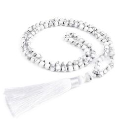 Pendant Necklaces Fashion White Tassel Long Necklace 6mm 108 Beaded Natural Stone Black Line Turquoises Handmade Mala Women Men Je7043435