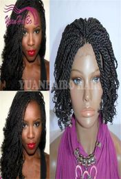 High Quality Black Colour Short Synthetic Kinky Tip Braid Lace Front Wig for Black Women 6543609