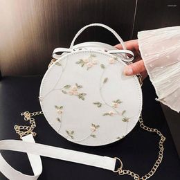 Shoulder Bags 25# Sweet Lace Round Handbags High Quality PU Leather Women Crossbody Female Small Fresh Flower Chain