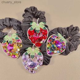Hair Rubber Bands K9 Korean Alloy Crystal Hair Ring Fruit Styling Hair Rope Accessories Shiny Hair Ropes Ties Holder Rubber Band Headbands Y240417