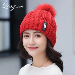 Berets Woollen Red Plush Beanie Hat For Women Men White Autumn Winter Thickened Cycling Warm Cold Resistant Knitted Ear Protection