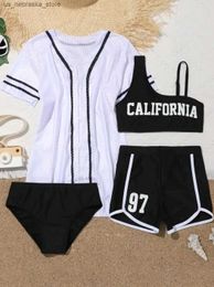 One-Pieces 4 pieces of bikini short top 2023 girls swimwear childrens swimwear womens and childrens swimwear bathroom swimwear Q240418