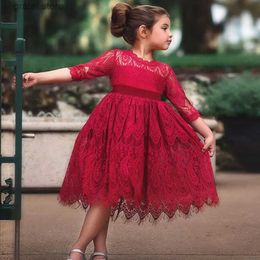 Girl's Dresses Fashion Spring Autumn Baby Girl Flower Lace Full Sleeve Dress Elegant Girl Mesh Tulle Party Gown for 3-8 Yrs Childrens Clothing