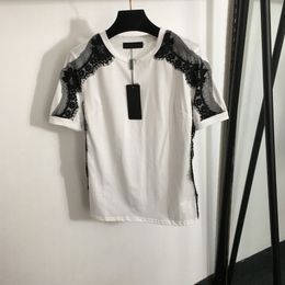 2024 Designers T-shirts Fashion T Shirts Women Letter Shirt New high-end lace patchwork short-sleeved T-shirt White Black ladies top blouse crop top dress Clothing MLXL