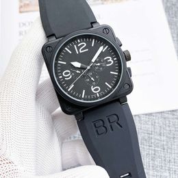 bell and ross 2023 mens Wristwatches Automatic Mechanical Watch Bell Brown Leather Black Rubber Ross Multifunction Six Stitches watches men Wristwatch high qualit