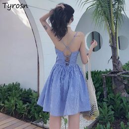 Casual Dresses Summer For Women Sexy Backless Lace-up Holiday Sundress Korean Fashion Beach Dress Chic Girls Lovely Sleeveless Vestidos