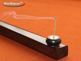 SuperDeal ebony wood incenso burner for incense sticks censer with copper stand porta desk encens holder decoration gift7786402