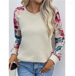 Women's Hoodies O-neck Loose Pullover Retro Street Wear 2024 Spot Waffle Panel Long Sleeve Plaid Print