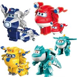 Super Wings Action Figures 2 Mini Transforming Deformation Aeroplane Robot Jett Dizzy Dino Transformation Model Toys Kids Gifts 240408