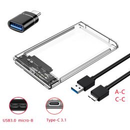 Enclosure 2.5inch HDD SSD Case SATA to USB 3.0/Type C ToolFree Transparent External Hard Drive Enclosure Support UASP SATA III for Laptop