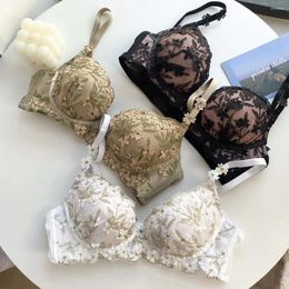 Bras Lace Embroidery Flowers Underwear Sexy Push Up Bra Women Decoration Lingerie Thicken B Cup Brassiere Support Wholesale
