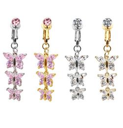 Faux Body Piercing Jewellery fake belly piercing butterfly designNavel Rings CZ clip on belly Button ring non piercing jewelry4911398